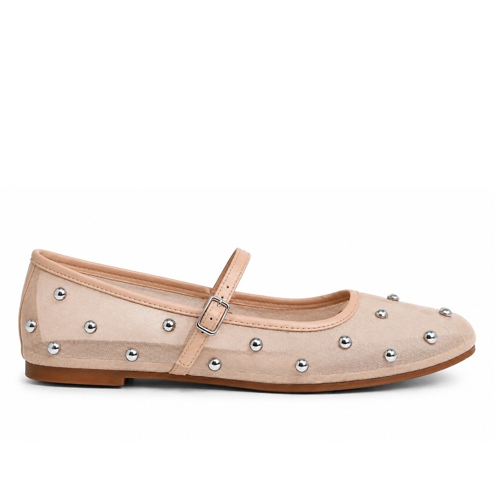 Wild Fable 9.5 Mary Jane Elsa Mesh Ballet Flats Studded Beige Buckle Strap Shoes